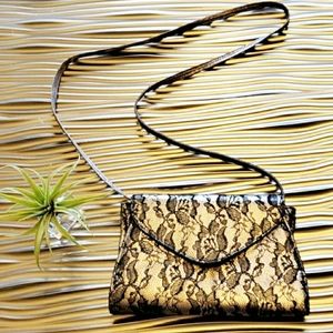 Neiman Marcus Lace Clutch Purse Black/Metallic